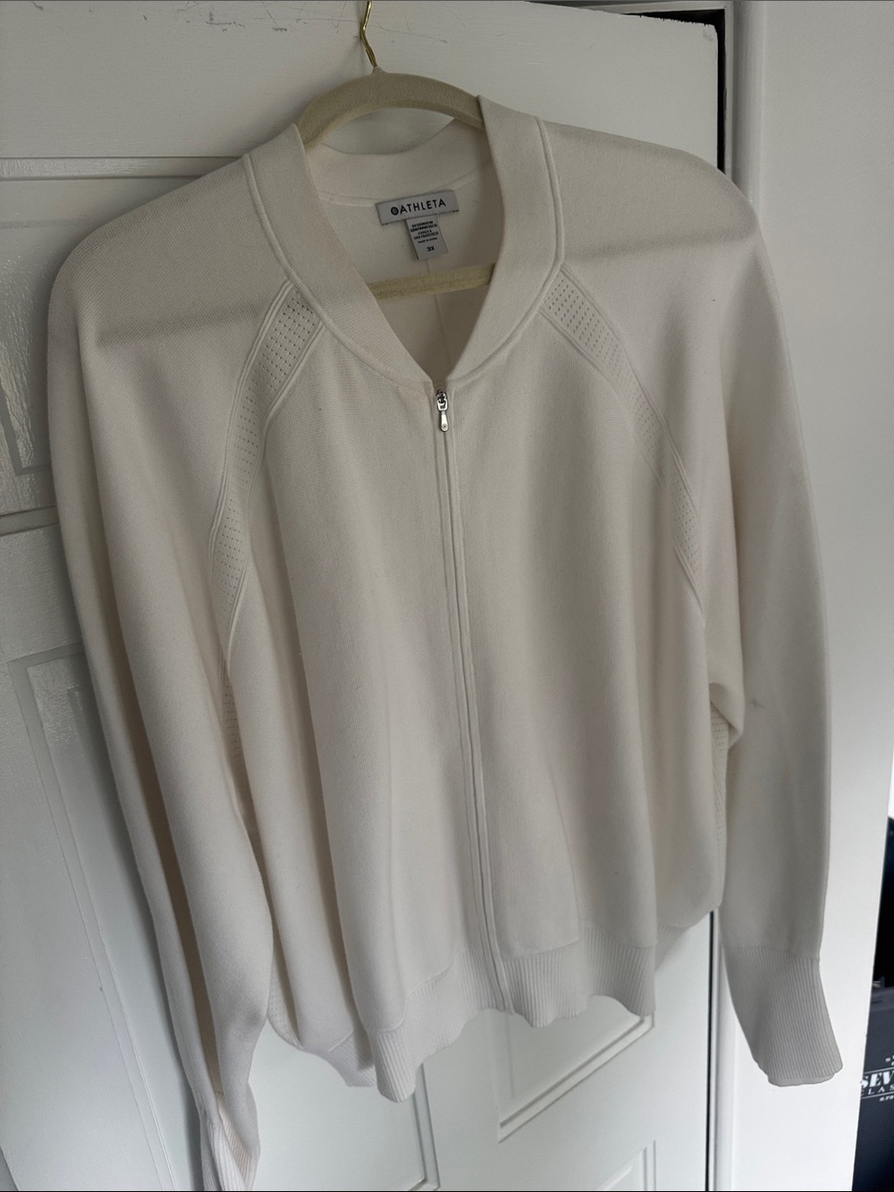Athleta White Zip-Front Bomber Jacket